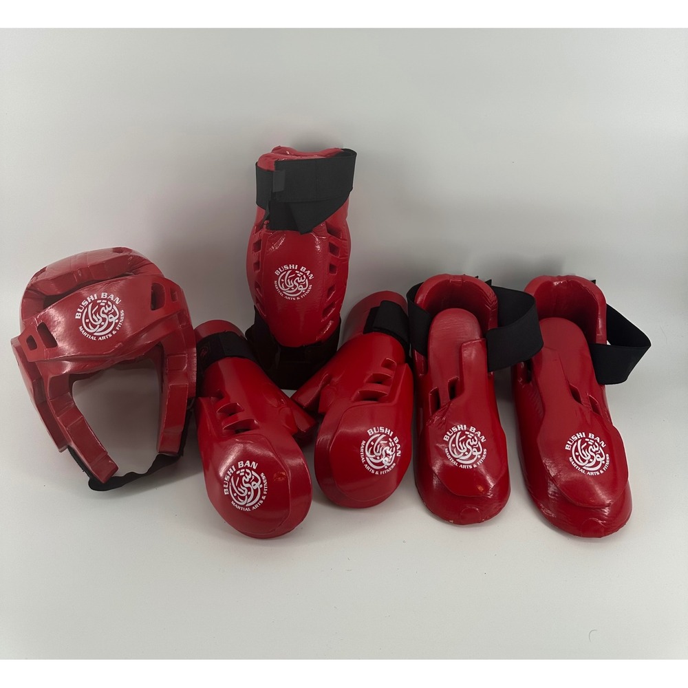 Macho Bushi Ban Martial Arts Sparring Gear Set Red Head Guard Gloves Boots Med